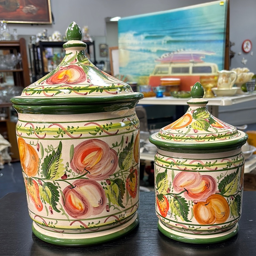 Casafina Hand-Painted Ceramic Canister Set with Fruit Design